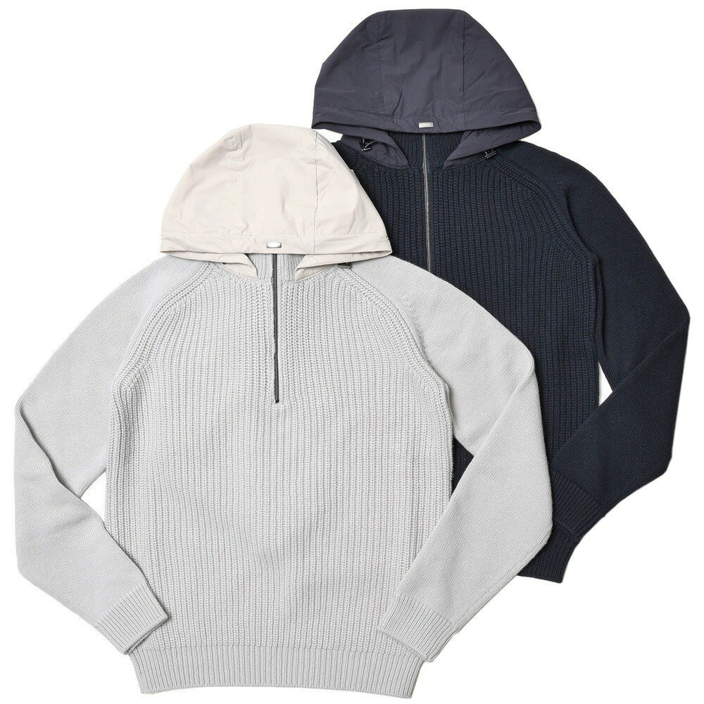 Rakuten - 【S40】HERNO（ヘルノ）RESORTリゾート ローゲージウールハーフジッププルオーバーニットフーディー ML00003UR/70145+12387S 16032000132