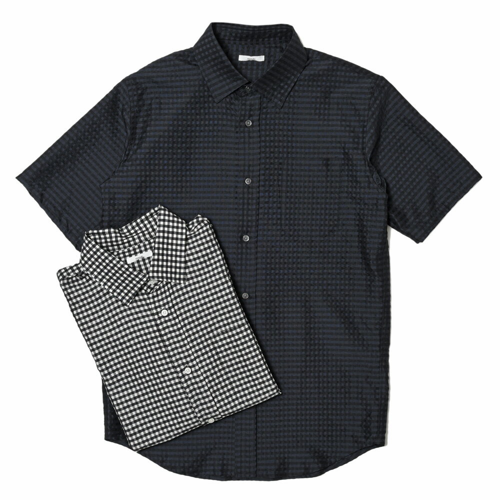 moncao(モンサオ)シルクカシミアギンガムチェックレギュラーカラーS/Sシャツ M021338 11041401172