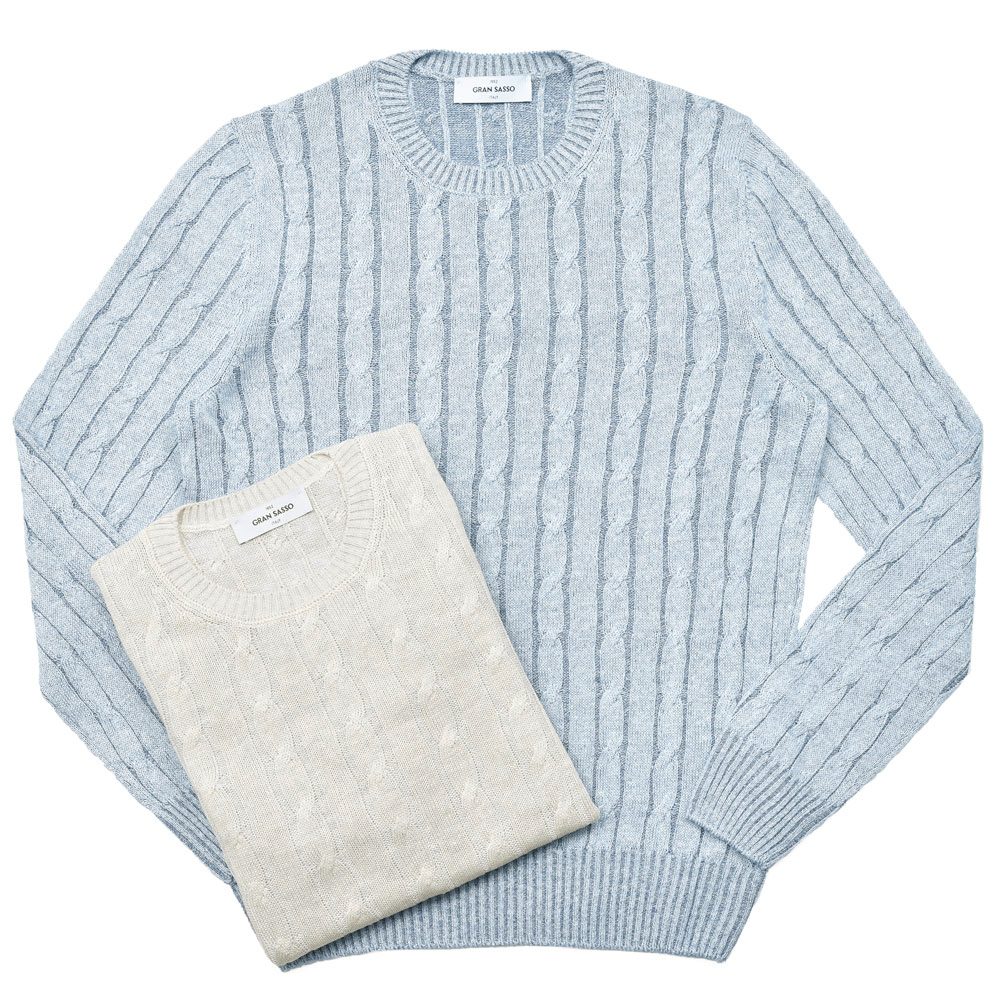 GRAN SASSO（グランサッソ）リネンコットンケーブルクルーネックニット 23180/18639
