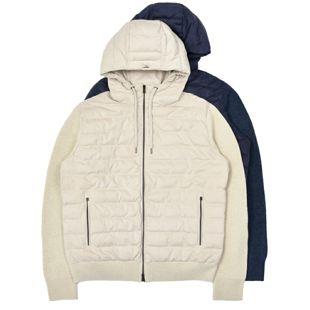 HERNO（ヘルノ）RESORTリゾート エコスエード×ミドルゲージリブニットフーディーダウンブルゾン MP00001UR-70260 16052001132