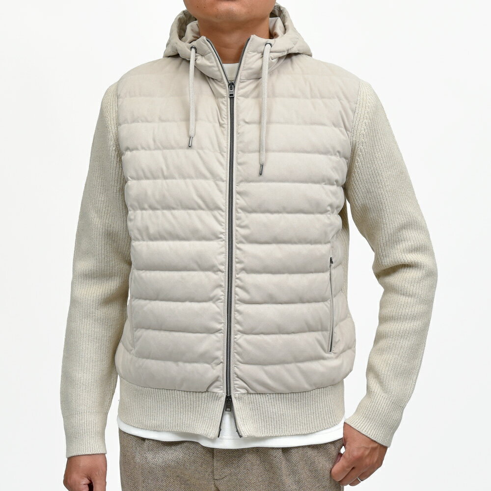 HERNO（ヘルノ）RESORTリゾート エコスエード×ミドルゲージリブニットフーディーダウンブルゾン MP00001UR-70260 16052001132