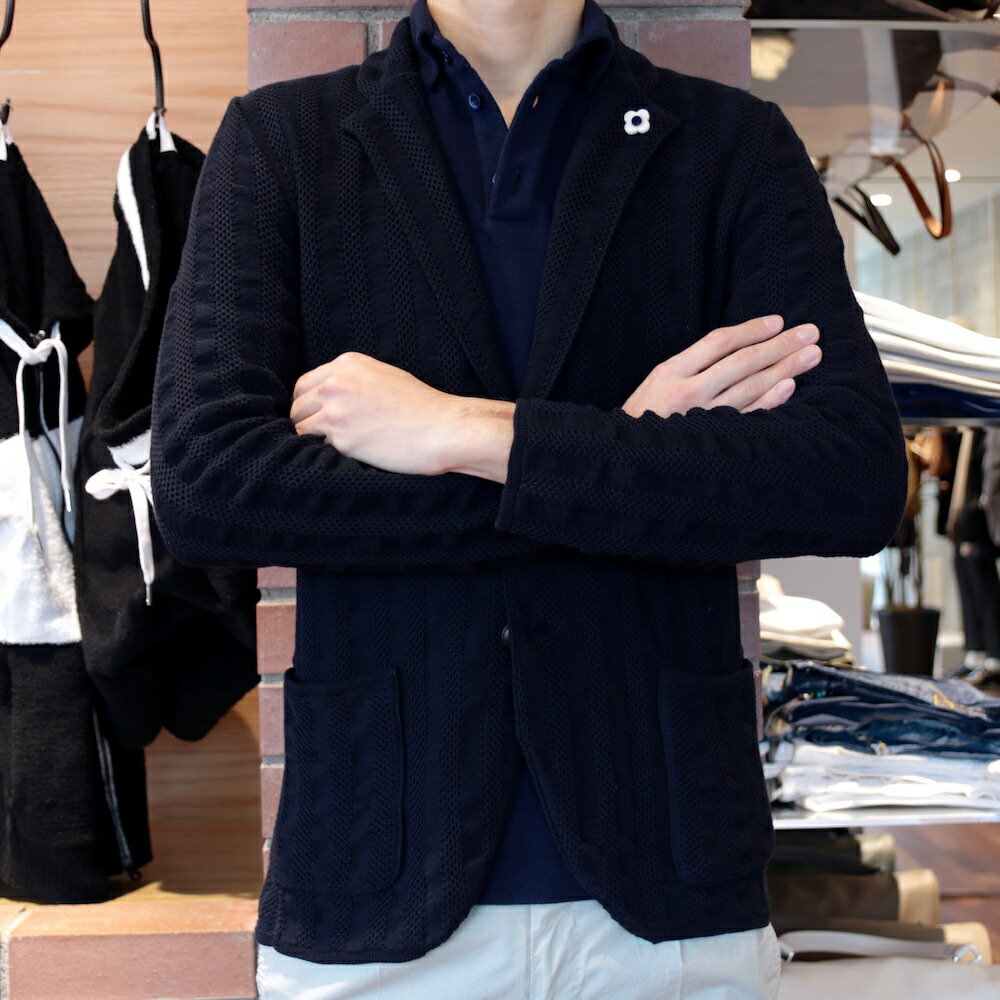 新作入荷 Lardini ニットジャケット 6ボタン ジャカードストライプ テーラードジャケット Albinofoundation Org