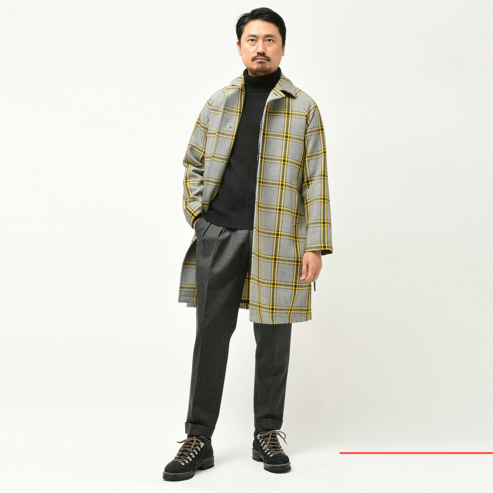 TAGLIATORE(タリアトーレ)SALOMONサロモン ウールシャークツィードタータンチェックバルカラーコート SALOMON/97WIC186 14106001054