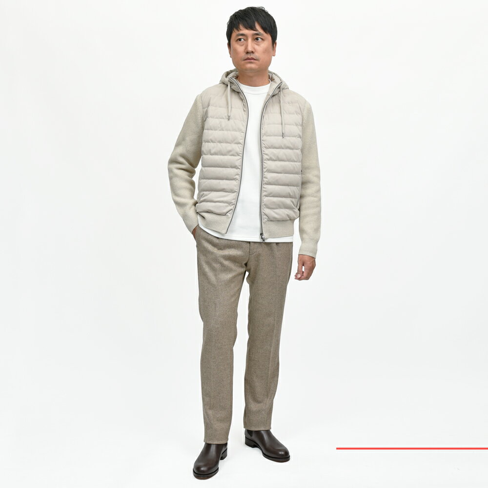 HERNO（ヘルノ）RESORTリゾート エコスエード×ミドルゲージリブニットフーディーダウンブルゾン MP00001UR-70260 16052001132