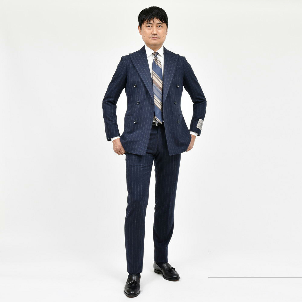 ブランド品専門の guji（グジ）ウールフランネルチョークストライプ6B1プリーツ スーツ