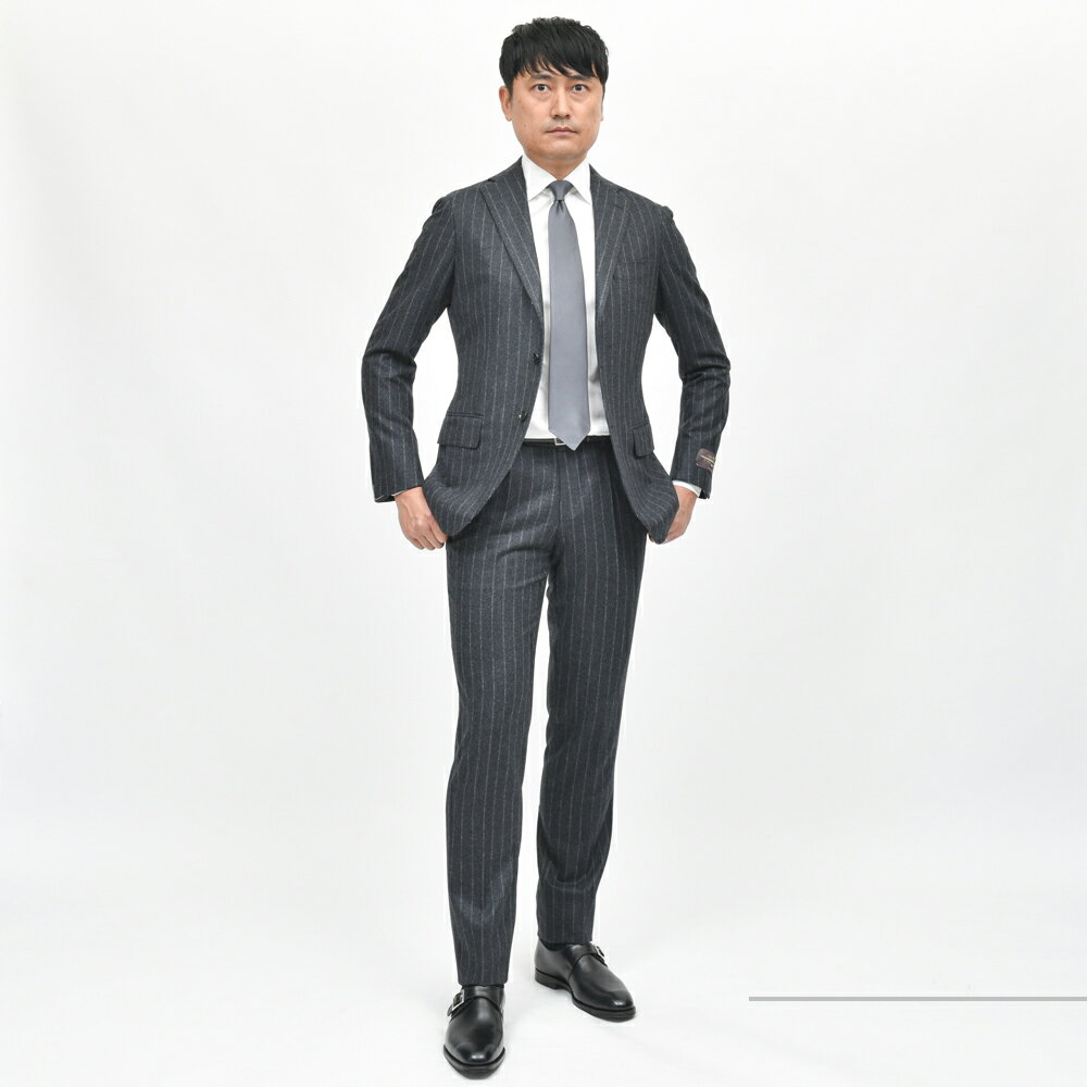 guji(グジ)ウールフランネルチョークストライプ3B1プリーツ guji(グジ)ウールフランネルチョークストライプ3B1プリーツ
