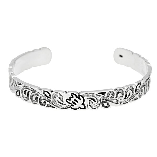 ホヌ シルバー バングル シルバー925 ウミガメ 海亀 ハワイアンジュエリー アラベスク 植物 ブレスレット 腕輪 シルバーバングル 銀 アクセサリー メンズ...