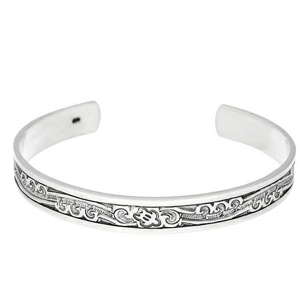 ホヌ シルバー バングル シルバー925 ウミガメ 海亀 ハワイアンジュエリー スクロール 波 海 ブレスレット 腕輪 シルバーバングル 銀 アクセサリー メン...