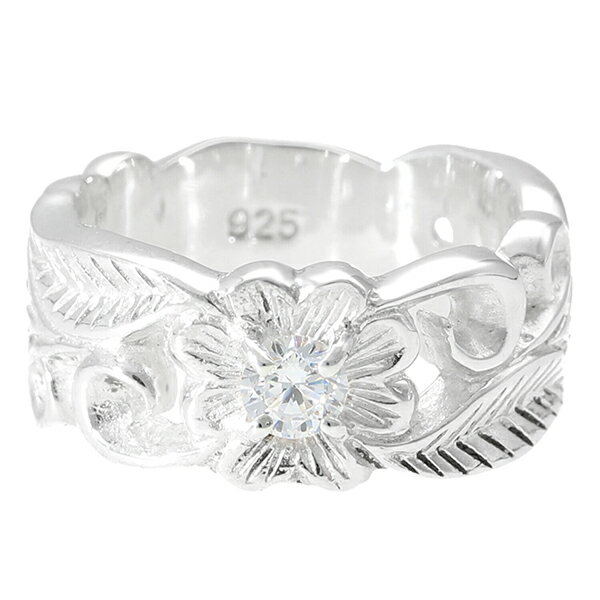 ハワイアンジュエリー プルメリア スクロール リング 9号 シルバー ジルコニア 花 植物 ハワイアン シルバー925 シルバーリング 上品 華やか きれいめ ...
