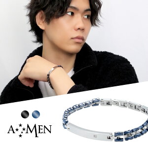 AMEN アメン ダイヤモンド プレート スタッズ ブラック ネイビー サージカルステンレス ブレスレット 19～22cm ブランド ステンレス 大きいサイズ カット ピラミッド シンプル 黒 シック メンズ 男性 彼氏 メンズブレスレット 腕輪 誕生日 プレゼント 人気 おしゃれ