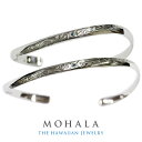 MOHALA モハラ ステンレス ハワイアンジュエリー プリンセスカット ブルーダイヤモンド ペアバングル ステンレスバングル 金属アレルギー 彫刻 スクロール...