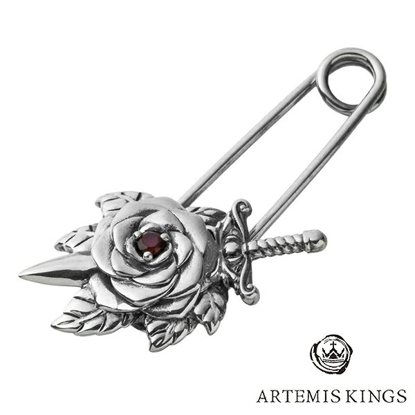 アルテミスキングス 薔薇 セーフティピン 安全ピン ピン バラ 剣 ローズ 花 シルバー ペンダント ブローチ ピアス メンズ レディース ステンレス セーフテ...