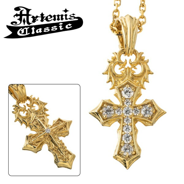 アルテミスクラシック ゴールド タイニー パヴェ クロス ネックレス シルバー925 K10 10金 ペンダント シルバーアクセサリー 金 十字架 ゴシック ハード アンティーク風 メンズ レディース 男性 女性 彼氏 彼女 夫 妻 誕生日 記念日 記念 プレゼント ブランドのサムネイル