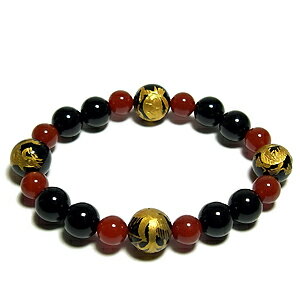 風水 四神獣金手彫りオニキス 12mm玉 赤メノウ オニキス ブレスレット メンズMサイズ メンズブレスレット メンズ クリスマス プレゼント 人気 おしゃれ ...