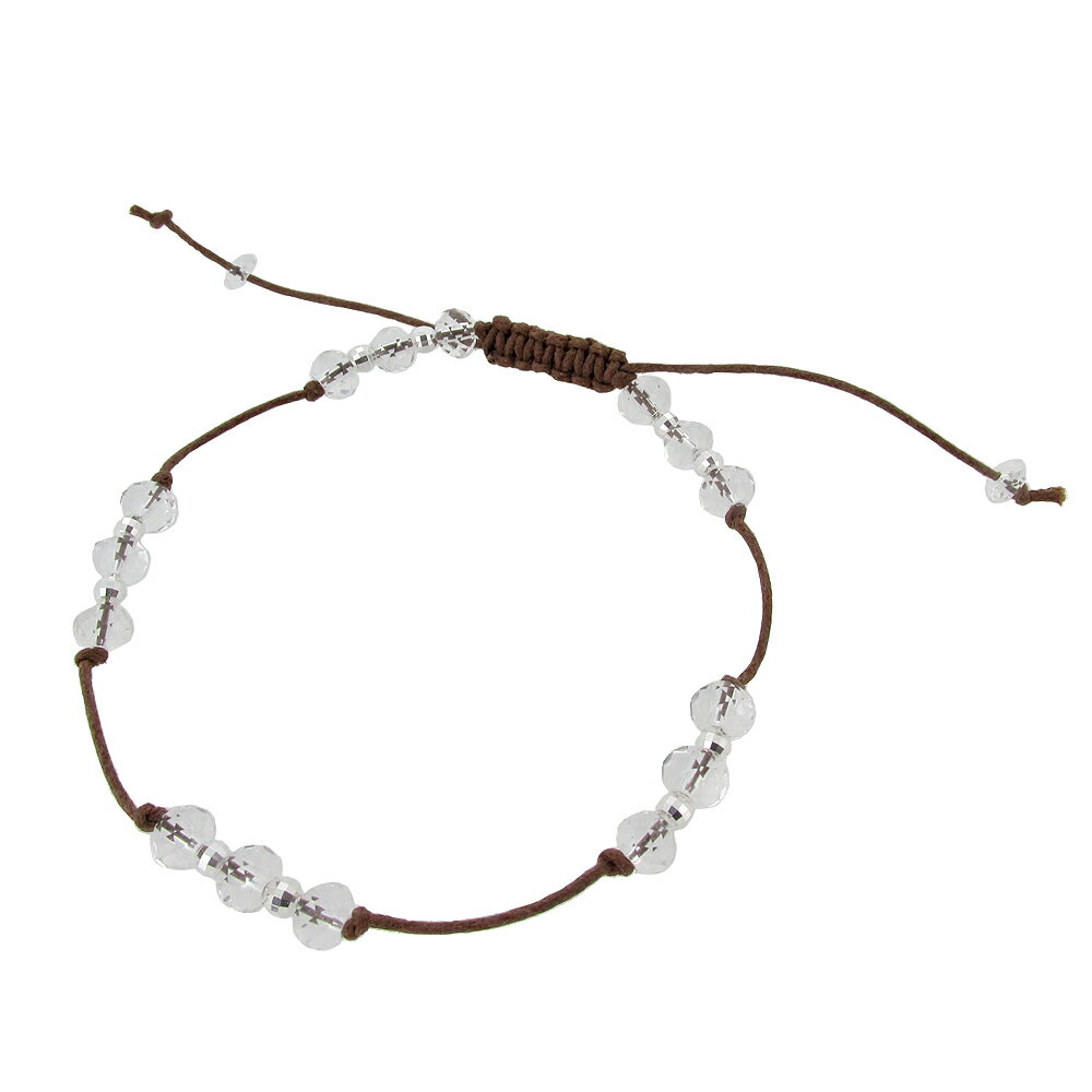 平カット水晶 シルバーパーツ コードアンクレット 約23〜34cm 調整可 レディース アンクレット 女性用 パワーストーン 天然石 ワックスコード レディース...