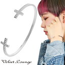 Velvet Lounge ヴェルヴェットラウンジ 2WAY クロス シルバー バングル 鏡面 十字架 ジルコニア スタッズ ブレスレット メンズ レディース ...