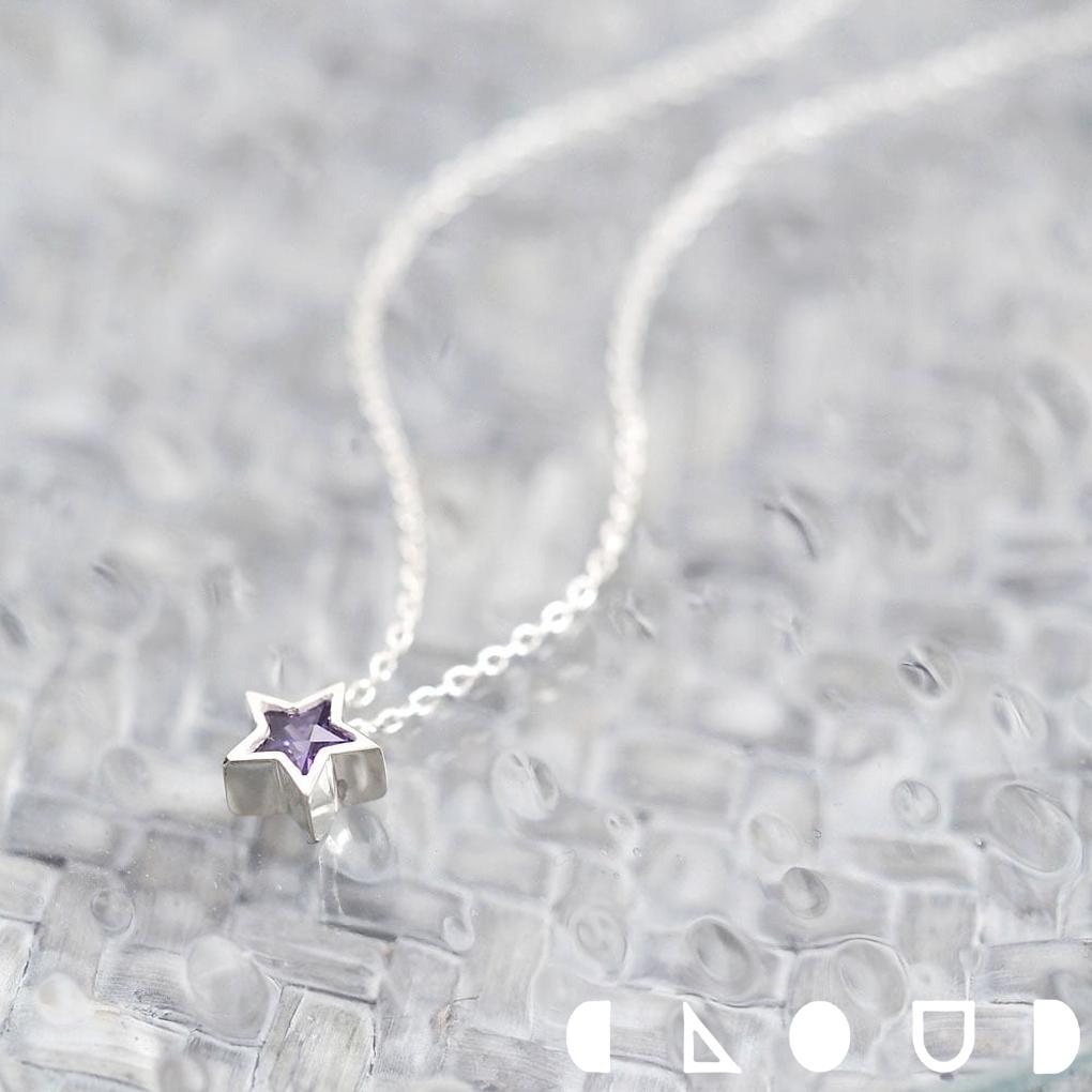 Amethyst - Cloud Jewelry アメジスト 星 一粒 ネックレス シルバー925 クラウドジュエリー 星型 ペンダント シンプル シルエット ホワイト ジュエリー 一粒 小ぶり アメジスト チェーン ネックレス シルバー925 シルバー 星ネックレス