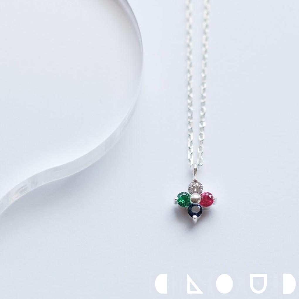 Emerald - Cloud Jewelry 4色 フラワー ネックレス シルバー925 クラウドジュエリー ジュエリー シルバー925 ネックレス 小ぶり デイリー 花びら デコルテ シンプル フラワー シンプルなネックレス シルバー チェーン 小粒 ジルコニア エメラルド