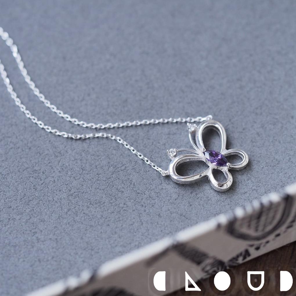 Amethyst - Cloud Jewelry アメジスト 蝶 ネックレス シルバー925 クラウドジュエリー フレーム シンプル 両吊り セント マーキス マーキスカット アクセント アメジスト シルバー ジュエリー チェーン シルバー925 ネックレス