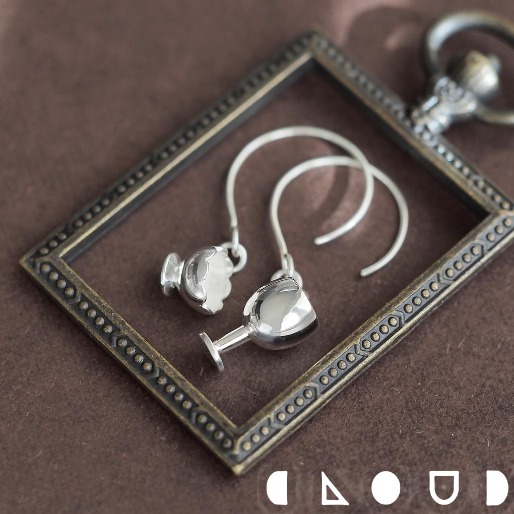 Cloud Jewely ワイングラス & デザートカップ ミニチュア ピアス シルバー925 クラウドジュエリー シルバー925 シンプル 鏡面仕上げ ジュエ...
