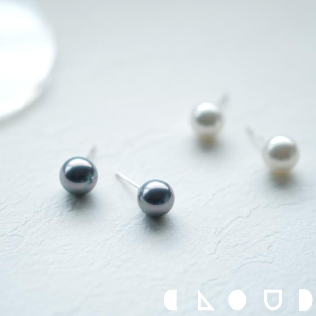 Cloud Jewely グレー & ホワイト 8mm パール ピアス シルバー925 クラウドジュエリー シルバー925 ホワイト グレー パールピアス デイ...