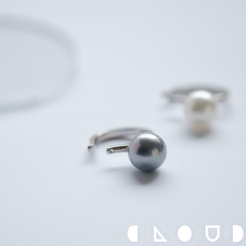 Cloud Jewely グレー & ホワイト 8mm パール イヤーカフ シルバー925 クラウドジュエリー シルバー ピアス 大ぶり パールイヤーカフ イヤ...