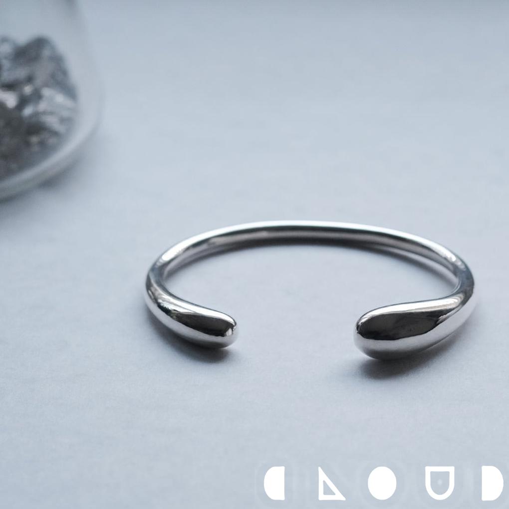 Cloud Jewely ダブル ドロップ オープン バングル シルバー925 クラウドジュエリー ボリューム ドロップモチーフ シルバー 鏡面仕上げ 個性的 ...