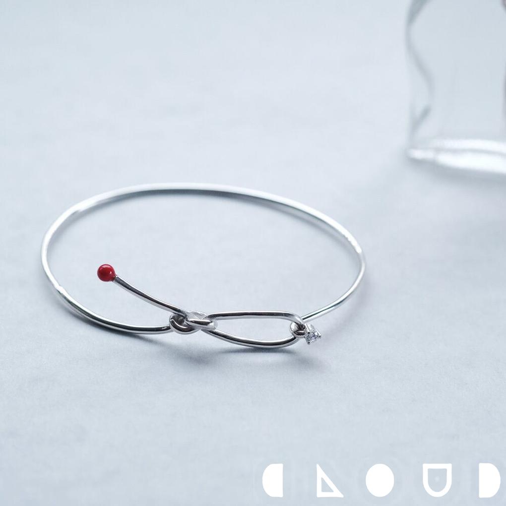 Cloud Jewely 赤珊瑚 リボン 結び フック バングル シルバー925 クラウドジュエリー ジルコニア 小粒 シルバー925 リボン結び ボリューム感...