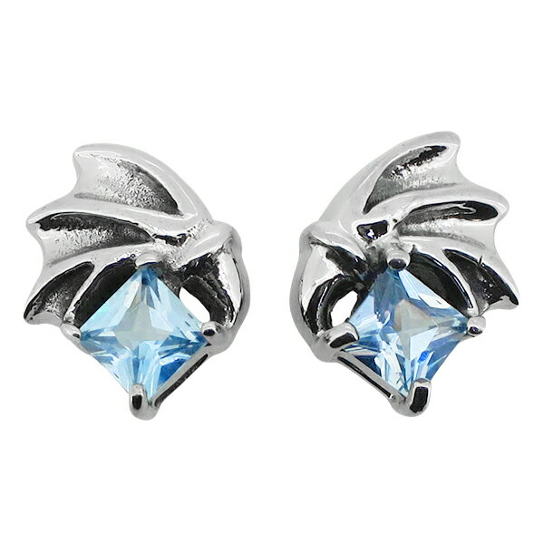 ウイング スタッズピアス 2P 両耳用 ブルーCZ 翼 ドラゴン デビル ジルコニア ピアス イヤリング サージカルステンレス 金属アレルギーフリー メンズ レディース 男性 女性 アクセサリー ギフト 記念日 誕生日 プレゼント おしゃれ 彼氏 彼女