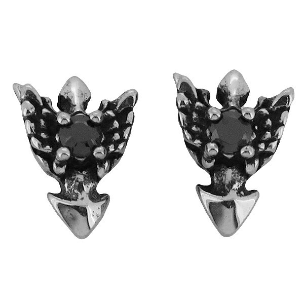 エンブレム スタッズピアス 2P 両耳用 ブラックCZ 翼 ウイング 矢 アロー ジルコニア ピアス イヤリング サージカルステンレス 金属アレルギーフリー メンズ レディース 男性 女性 アクセサリー ギフト プレゼント おしゃれ 黒