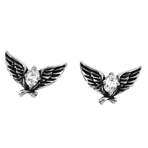 ウイング スタッズピアス 2P 両耳用 ホワイトCZ 翼 ジルコニア ピアス イヤリング サージカルステンレス 金属アレルギーフリー メンズ レディース 男性 女性 アクセサリー ギフト 記念日 誕生日 プレゼント おしゃれ 彼氏 彼女