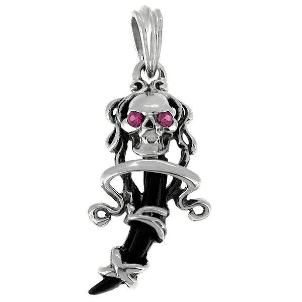 スカル ペンダントトップ(チェーンなし) ダガー リボン 石 ジルコニア ネックレス ペンダント シルバー..