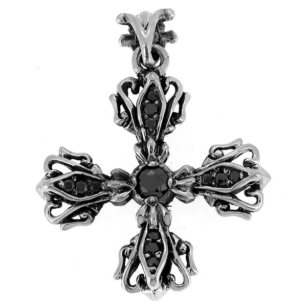 クロス ペンダントトップ(チェーンなし) ブラックCZ フレア ジルコニア ネックレス ペンダント シルバー925 銀 シルバーアクセサリー メンズ レディース 男性 女性 アクセサリー ギフト プレゼント おしゃれ