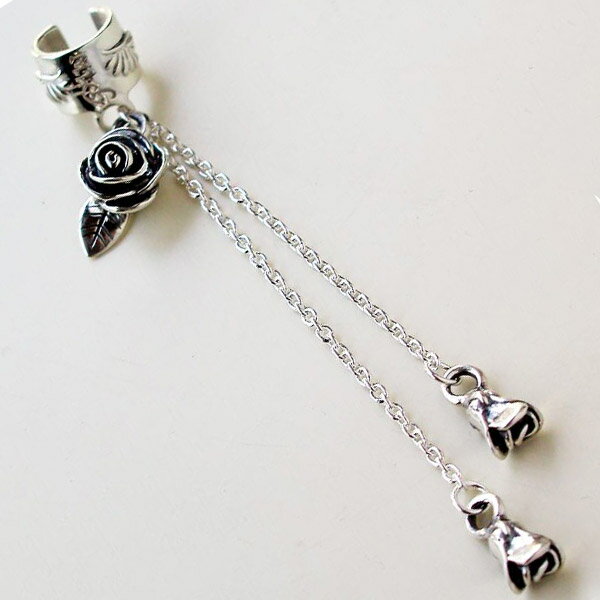 Give Me a Wing イヤーカフ チェーン & 薔薇 1P 片耳用 レディース シルバー ノンホールピアス イヤークリップ イヤーカフス シルバー925...