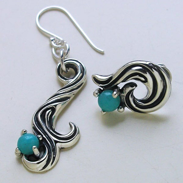 Give Me a Wing アシンメトリー ピアス 2P 両耳用 レディース シルバー シルバー925 天然石 アマゾナイト 波 スクロール ブルー グリーン...