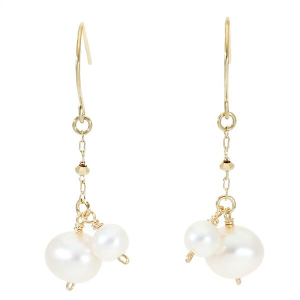 Irise coffret K10 ゴールド パール 真珠 バロックパール チェーン ピアス 2P 両耳用 レディース 10金 10k フック ドロップ 揺れる ぶら下がり パールピアス 淡水 淡水真珠 淡水パール 小ぶり 小さめ 女性 誕生日 記念日 ギフト プレゼント おしゃれ