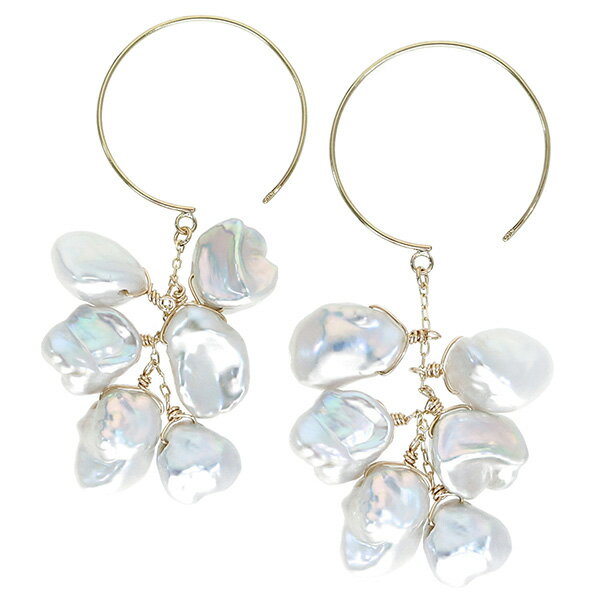 Irise coffret K10 ゴールド パール 真珠 バロックパール グレー ドロップ フープ ピアス 2P 両耳用 レディース 10金 10k 揺れる ...