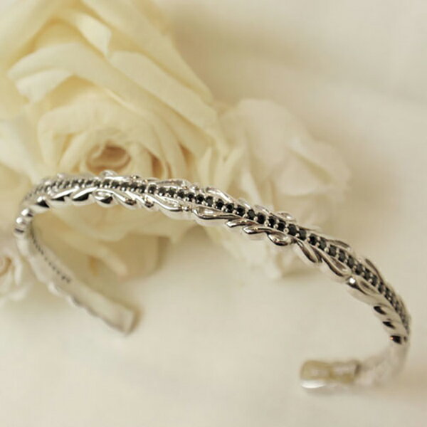 K-SMITH ブラックジルコニア シルバーバングル シルバーアクセサリー レディースバングル 女性 バングル シルバー925 ブレスレット レディース 上品 ...