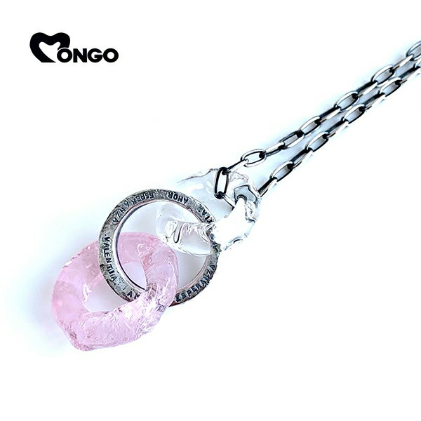 MONGO 三連 リング ネックレス チェーン付き ピンク＆クリア ペンダント シルバーネックレス メンズ レディース シルバー925 男性 彼氏 女性 彼女 ブランド クリスマス プレゼント 人気 おしゃれ(4)