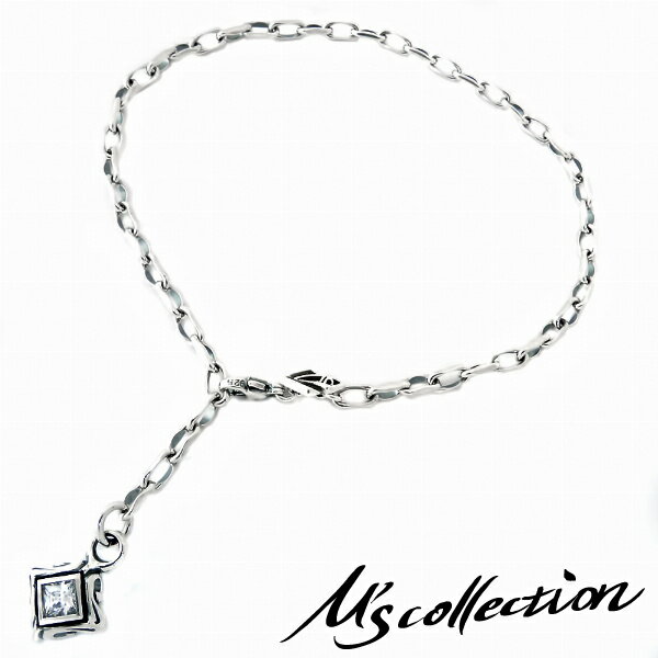 M's collection エムズコレクション ジルコニア サファイア チャーム シルバー925 アンクレット ブレスレット 黒 ブ…