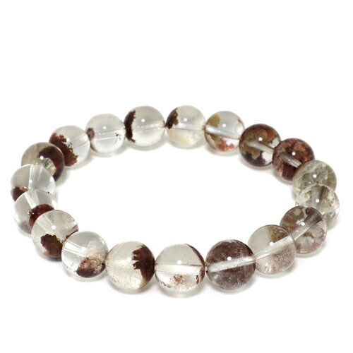 9.8mm 17.5cm ガーデンクォーツ ブラウン ホワイト ブレスレット メンズM、レディースLサイズ 天然石 パワーストーン 水晶 ガーデンクオーツ メン...