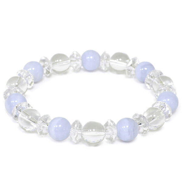 8mm 16cm ブルーレースアゲート 平カット水晶 水晶 ブレスレット レディースSサイズ 天然石 パワーストーン ブルーレース レディース 女性 パワースト...