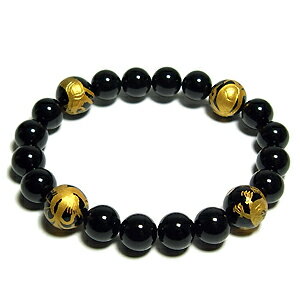 風水 四神獣金手彫りオニキス 12mm玉 オニキス ブレスレット メンズLLサイズ メンズブレスレット メンズ クリスマス プレゼント 人気 おしゃれ 彼氏