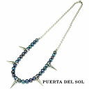 PUERTA DEL SOL パンク ロック スタッズ パール 真珠 ネックレス(チェーン付き) ブラック シルバー950 ユニセックス シルバーアクセサリー 銀 SV950 ブリタニアシルバー シルバーネックレス チェーン付き 首飾り 人気 ブランド アクセサリー ギフト プレゼント おしゃれ