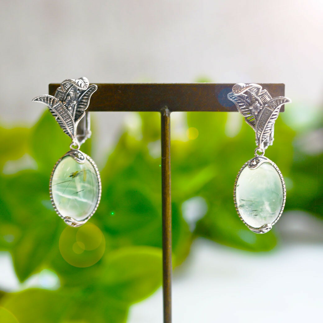 ROKUZAN プレナイト バナナリーフ ピアス イヤリング 選べる 2P 両耳用 ノンホールピアス シルバー925 ..