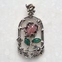 ROKUZAN インカローズ ガラスドームの中の薔薇 ペンダント ペンダントトップ (チェーンなし) ネックレス トップ ヘッド シルバー925 グリーンアゲート ロードクロサイト マーカサイト 碌山ジュエリー ブランド レディース 女性 彼女 娘 妻 誕生日 記念日 プレゼント 人気