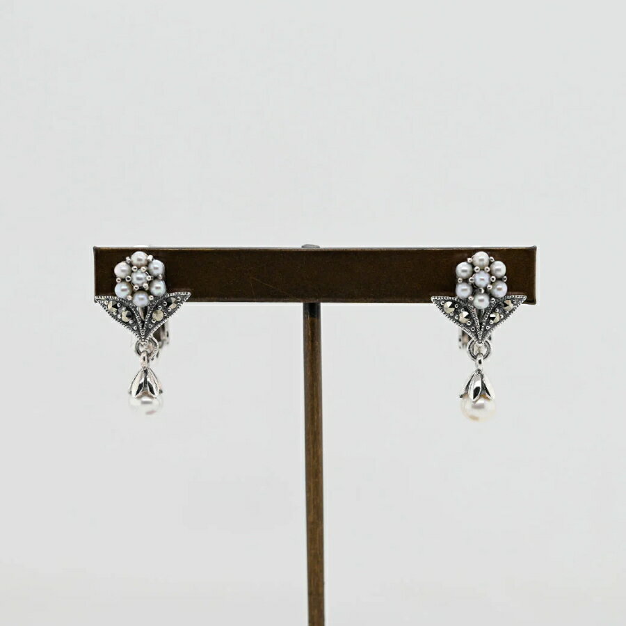 ROKUZAN 淡水パール フラワードロップ ピアス イヤリング 選べる 2P 両耳用 ノンホールピアス シルバー925 マーカサイト パール 真珠 碌山ジュエリー ブランド レディース 女性 彼女 娘 妻 誕生日 記念日 プレゼント 人気 おしゃれ