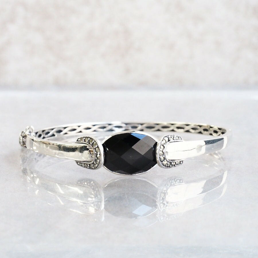 ROKUZAN オニキス マルカジット モノトーン シルバーバングル シルバー925 バングル 腕輪 ブレスレット オニキス マーカサイト 碌山ジュエリー ブラ...