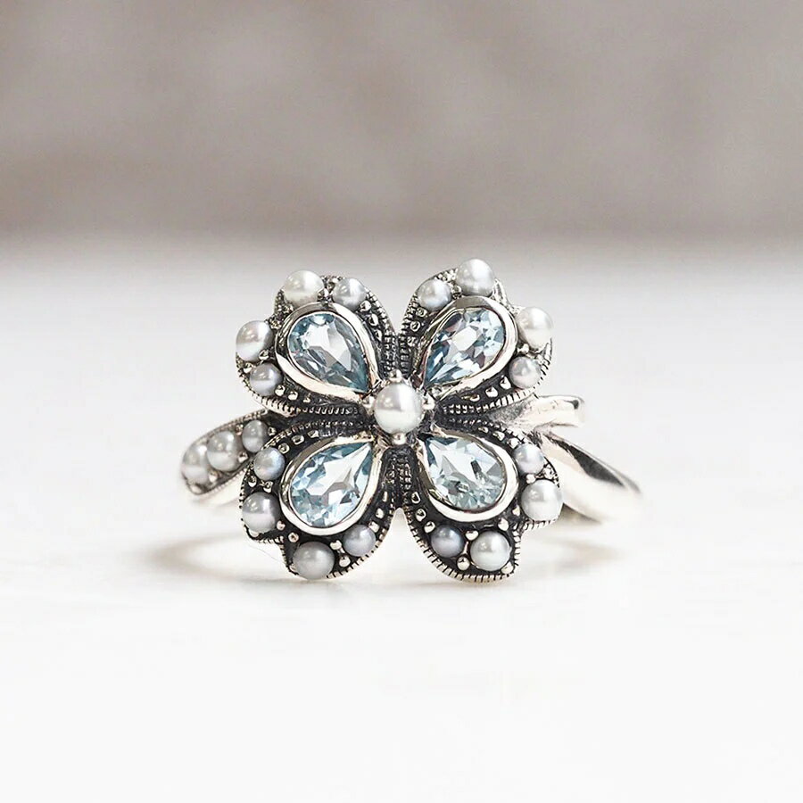 ROKUZAN ブルートパーズ シードパール クローバー リング 指輪 11～17号 シルバー925 ブルートパーズ パール 真珠 誕生石 碌山ジュエリー ブランド レディース 女性 彼女 娘 妻 誕生日 記念日 プレゼント 人気 おしゃれ