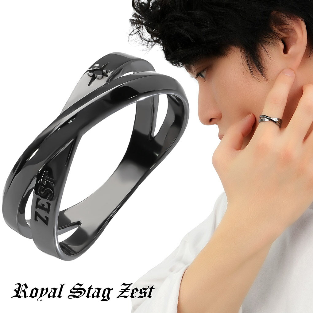 楽天新宿 銀の蔵 シルバーアクセサリーRoyal Stag Zest ブラック 二連風 クロス ブラックダイヤモンド リング 指輪 17〜23号 メンズリング シルバー 黒 シック ブランド ロイヤルスタッグ 天然ダイヤモンド ダブル ツイン シルバーリング メンズ 男性 彼氏 夫 旦那 誕生日 記念日 プレゼント 人気 おしゃれ